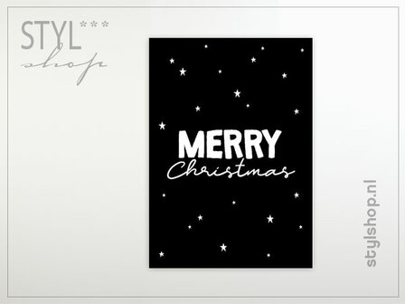 Kerstkaart ansichtkaart Merry Christmas zwart wit kerst kaart fijne kerstdagen en een gelukkig nieuwjaar