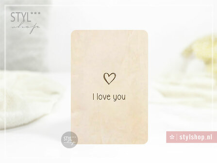 houten kaart I love you  valentijn ansichtkaart hout hart 