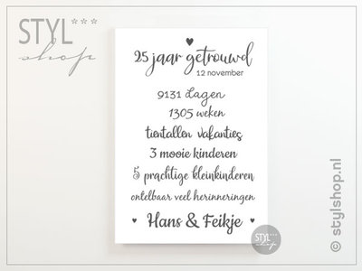 Wonderbaar Poster huwelijksjubileum - Styl*Shop - Uniek en origineel kado TL-35